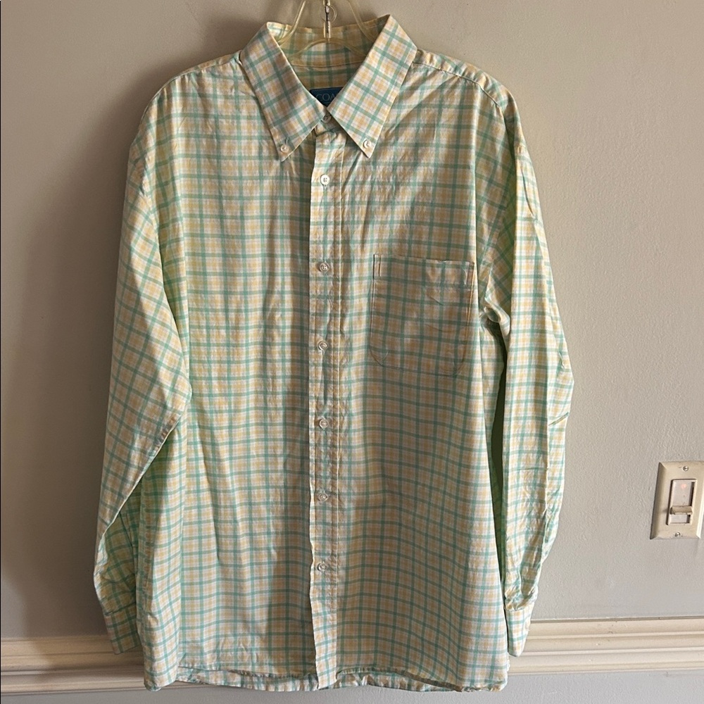Men's Light Aqua and Cream Plaid Button-Down Shirt